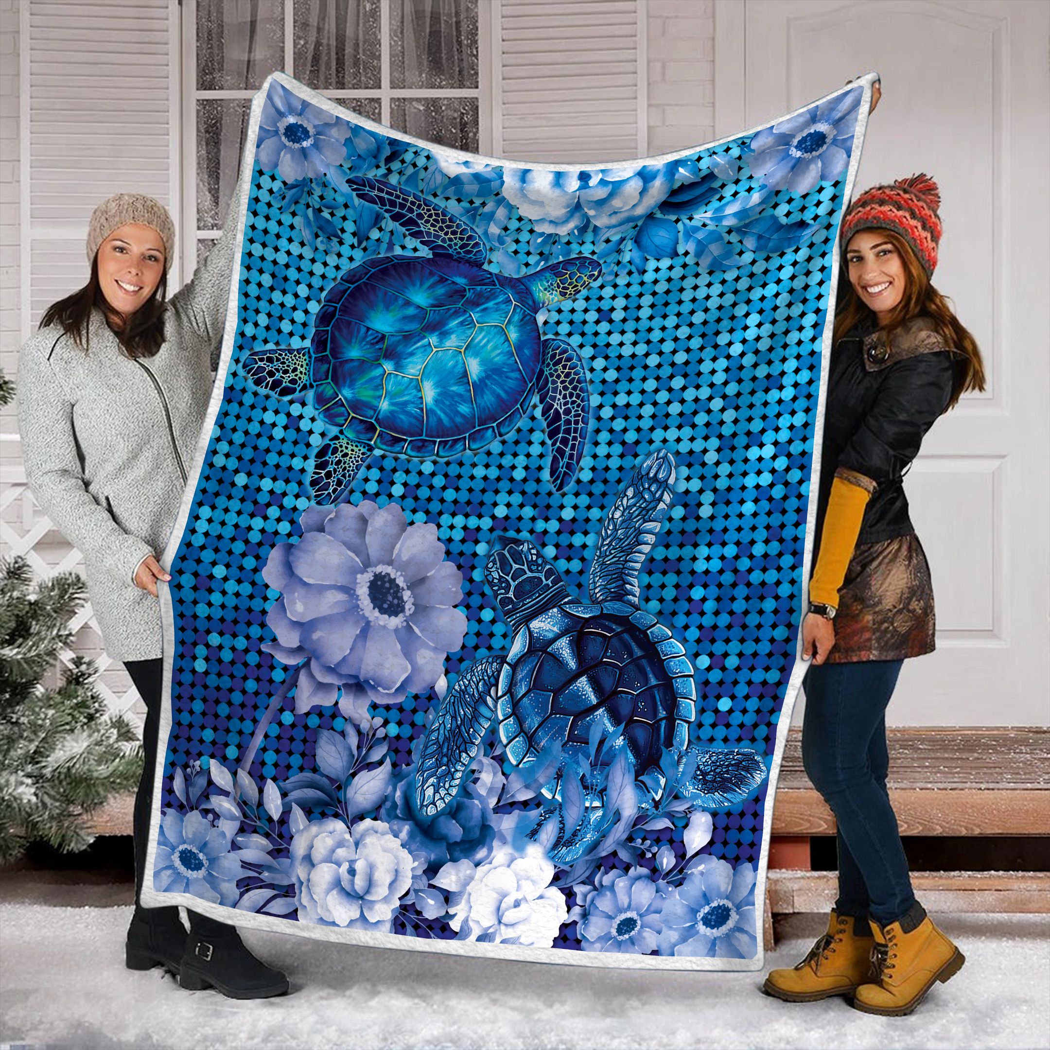 Turtle Flowers Fleece Blanket