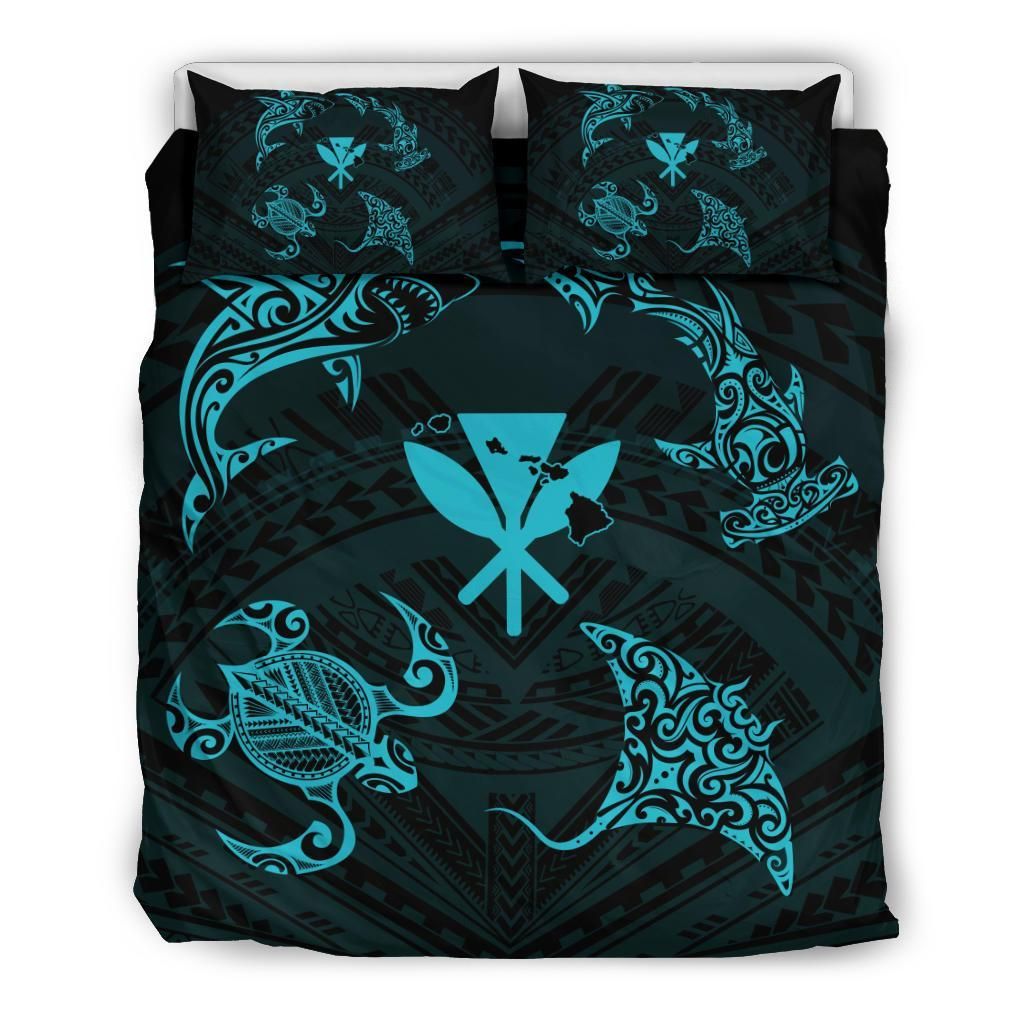 Turtle Hammerhead Shark Hawaii Circle Blue Bedding Set