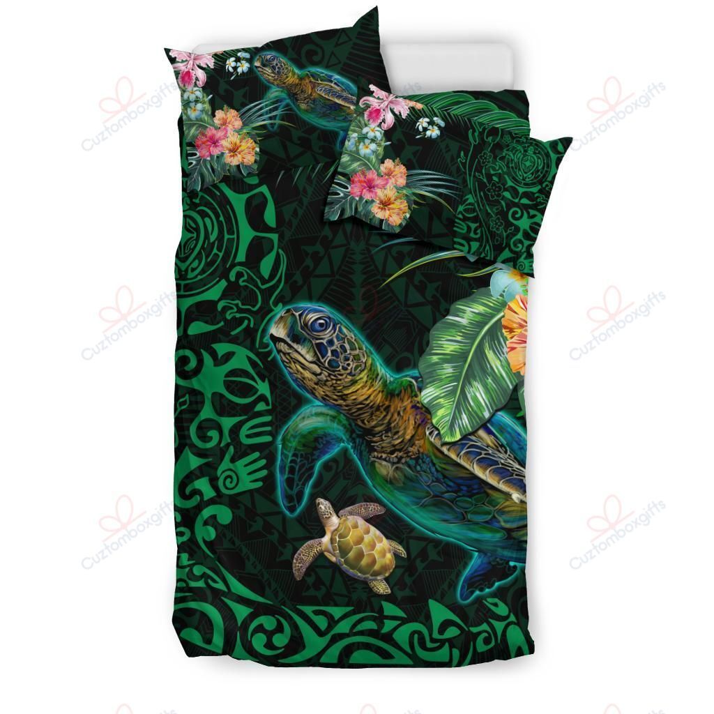 Turtle Hibiscus Green Bedding Set