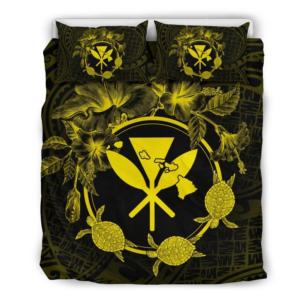 Turtle Hibiscus Polynesian Anthea Style Yellow Bedding Set