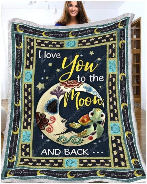 Turtle I Love You To The Moon And Back Sherpa Fleece Blanket