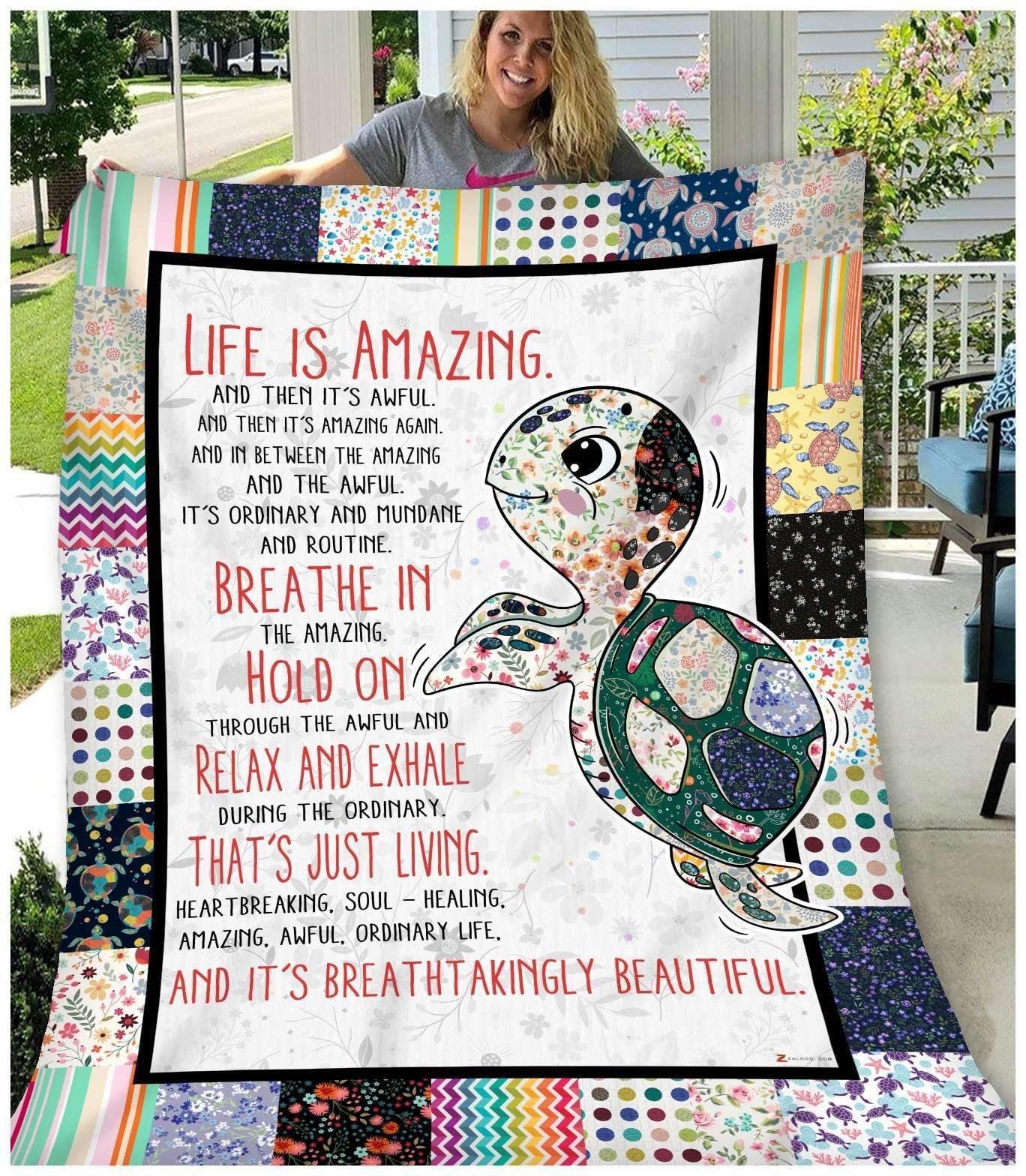 Turtle Life Is Amazing Sherpa Fleece Blanket