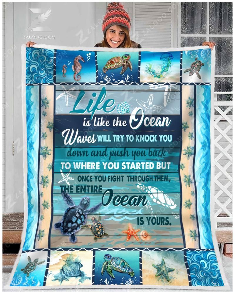 Turtle Life Is The Ocean Sherpa Fleece Blanket