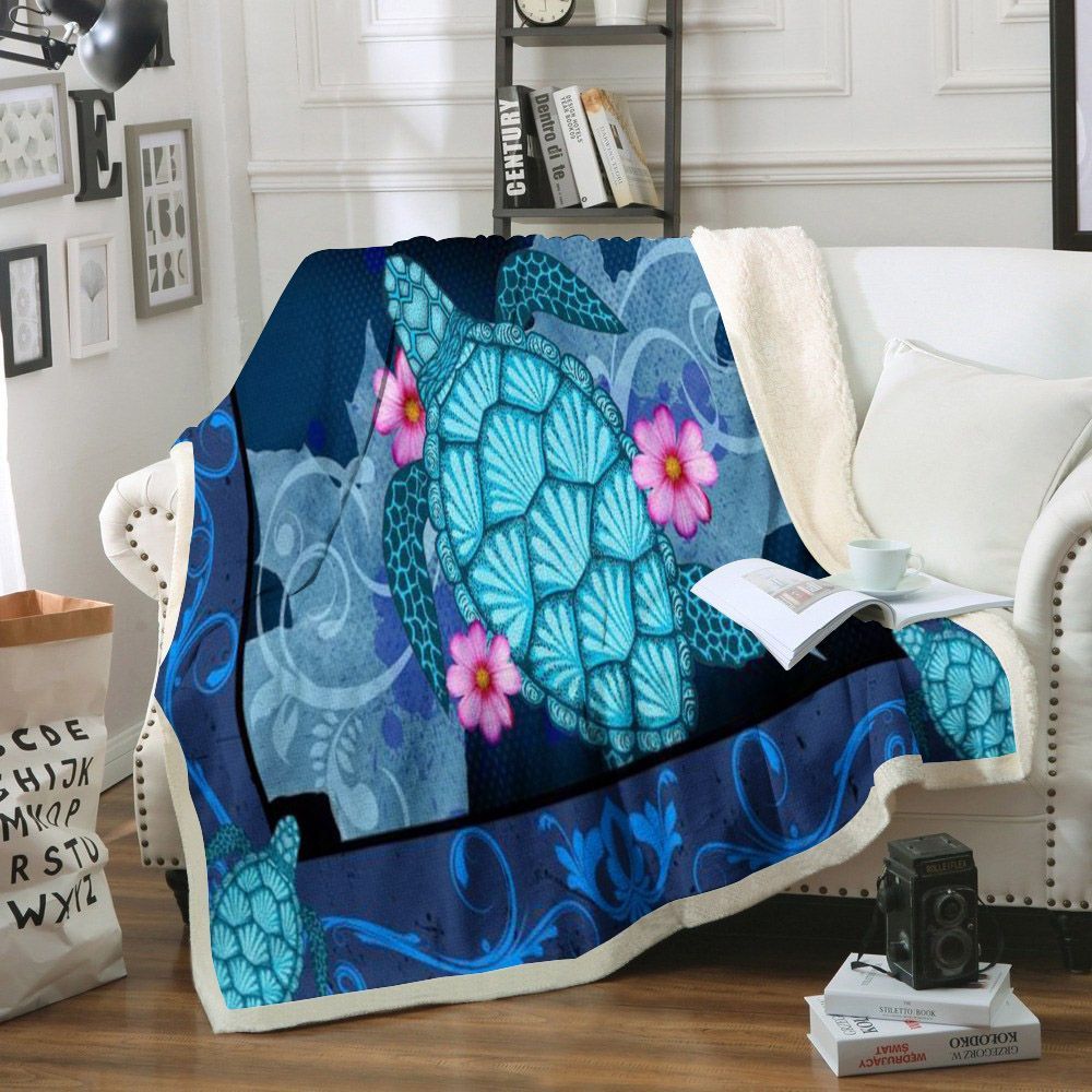 Turtle Lotus Sherpa Fleece Blanket
