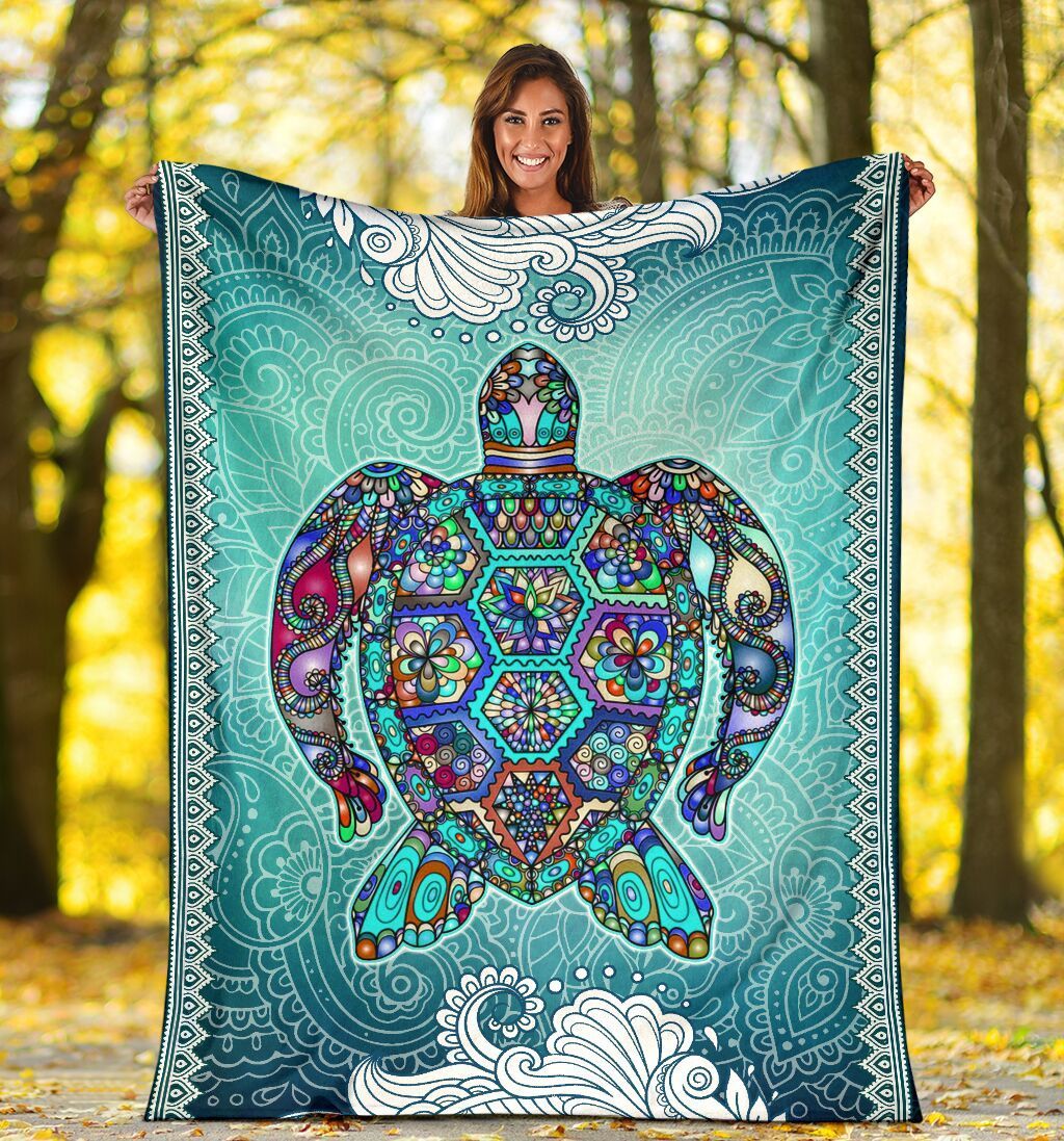 Turtle Mandala Art Color Sherpa Fleece Blanket