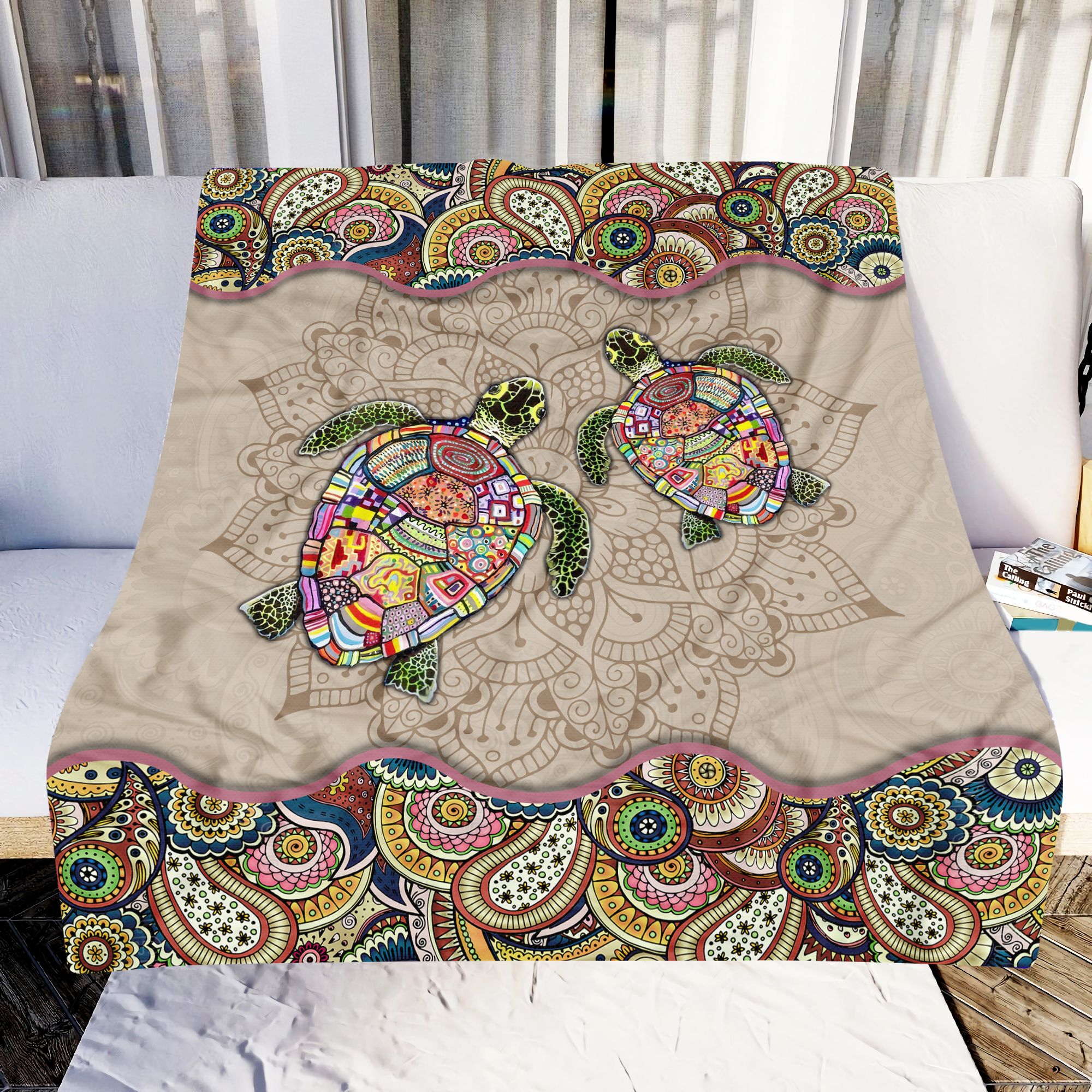 Turtle Mandala Fleece Blanket