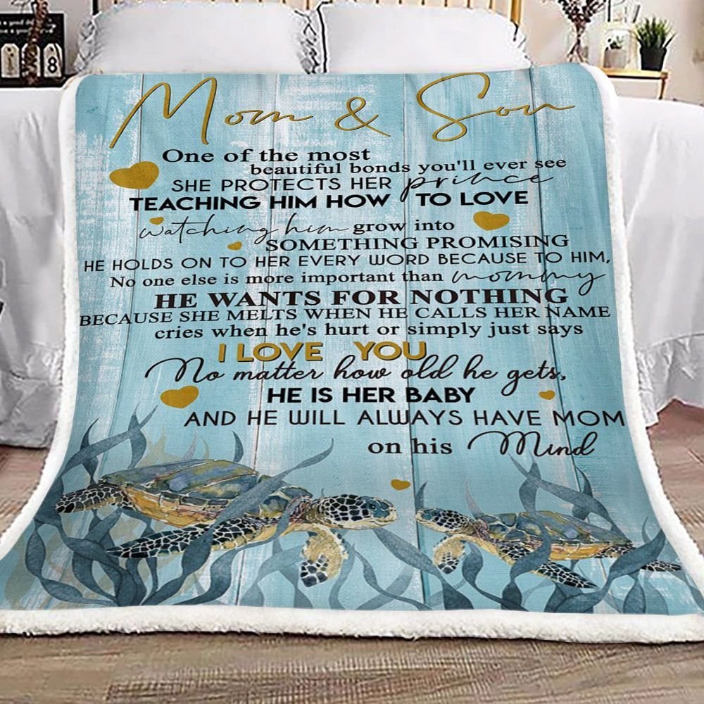 Turtle Mom Son Sherpa Fleece Blanket