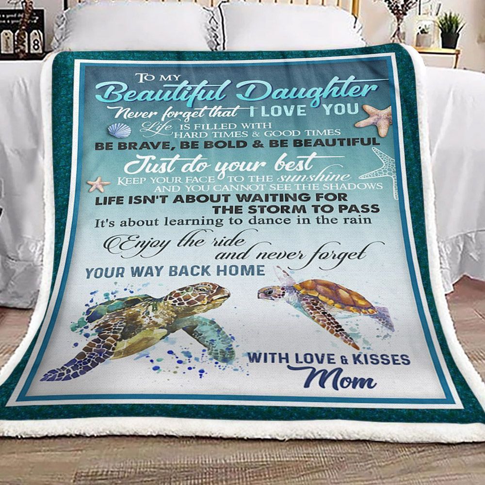 Turtle Mom To Daughter Sherpa Fleece Blanket