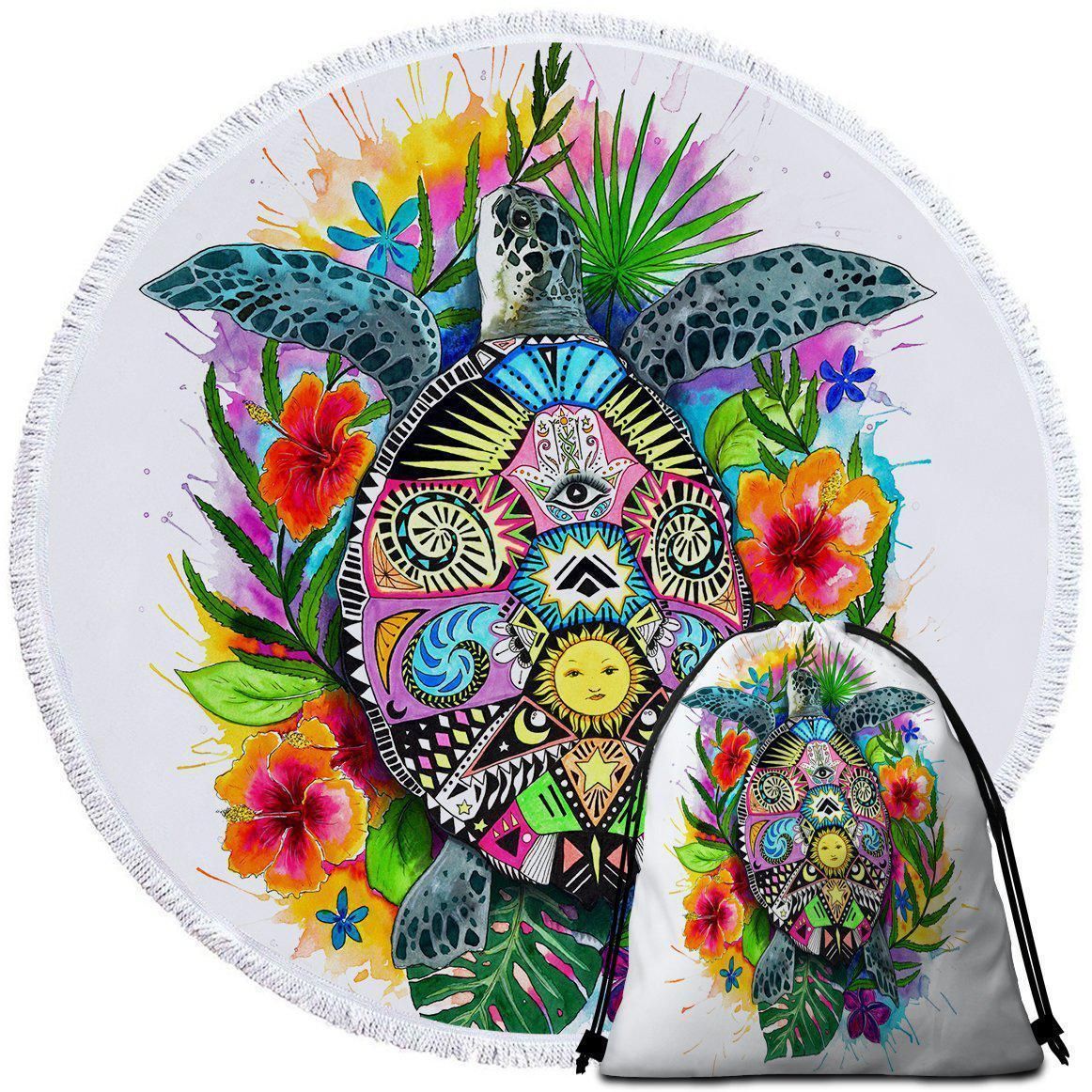 Turtle Mystic Tropical Turtle Printed Round Beach Towel