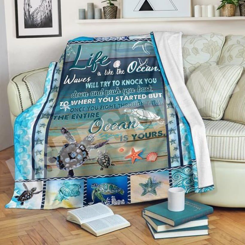 Turtle Ocean Waves Sherpa Fleece Blanket