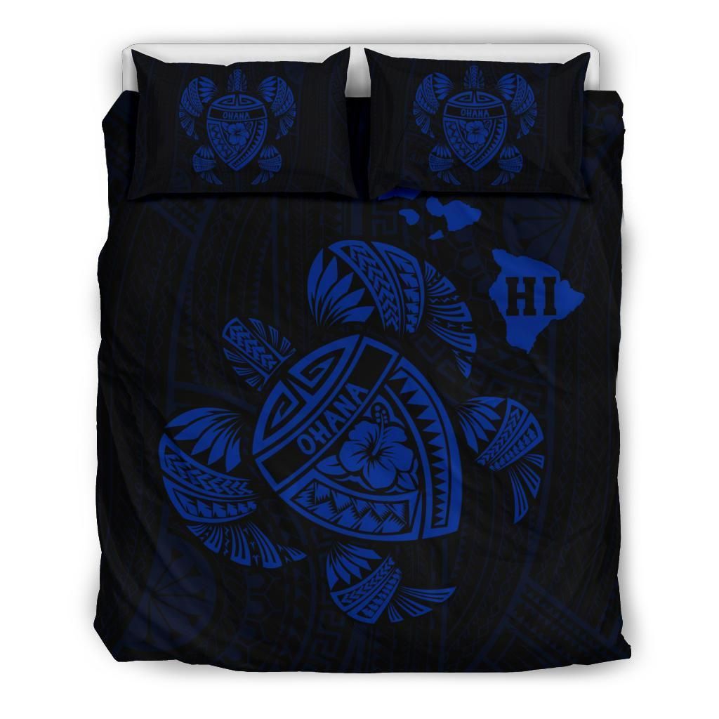 Turtle Ohana Hibicus Polynesian Blue Bedding Set