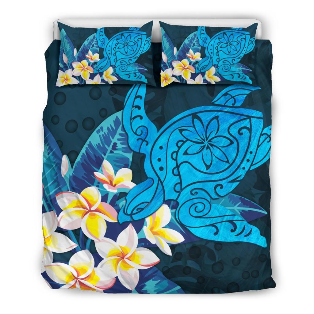 Turtle Plumeria Hawaiian Blue Bedding Set