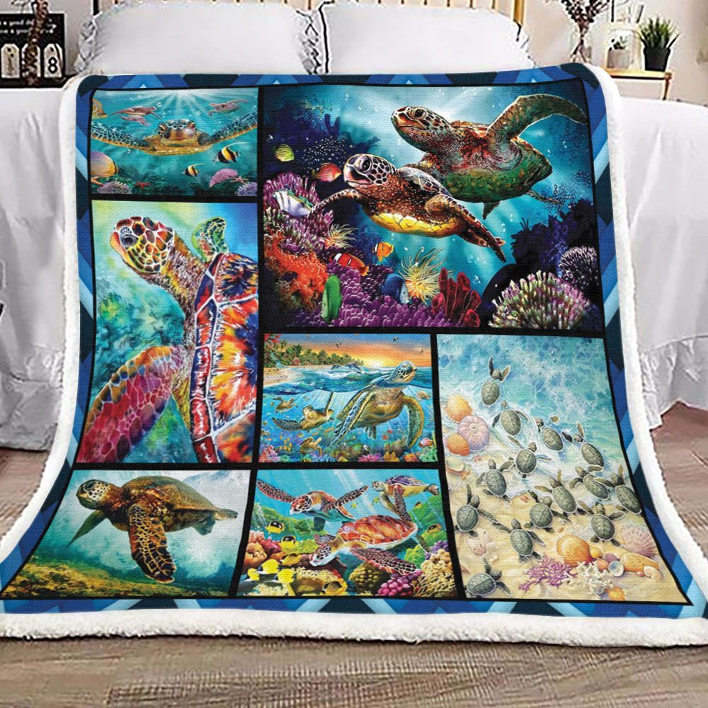 Turtle Sea Life Sherpa Fleece Blanket