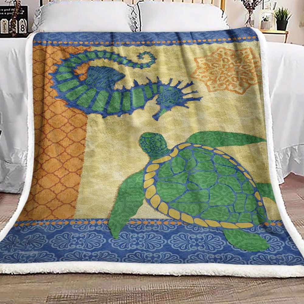 Turtle Seahorse Sherpa Fleece Blanket
