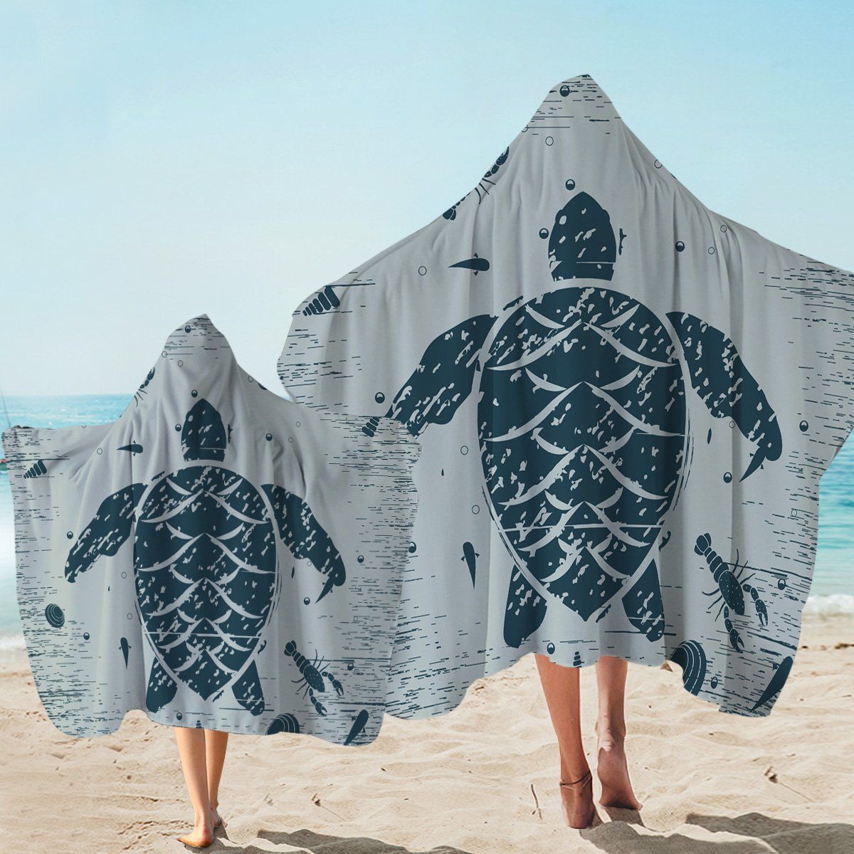 Turtle Shape Seabed Printed Hooded Towel