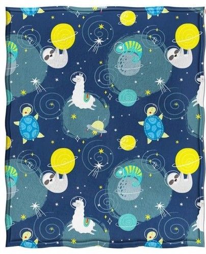 Turtle Sloth Space Sherpa Fleece Blanket