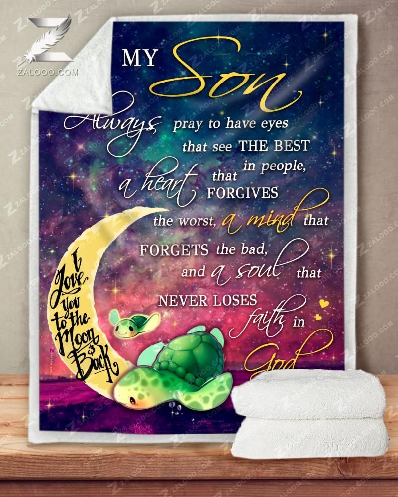 Turtle Son Mom Always Pray Sherpa Fleece Blanket