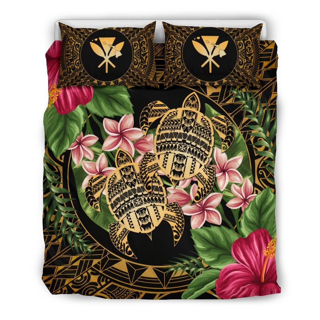 Turtle Strong Pattern Hibiscus Plumeria Art Bedding Set