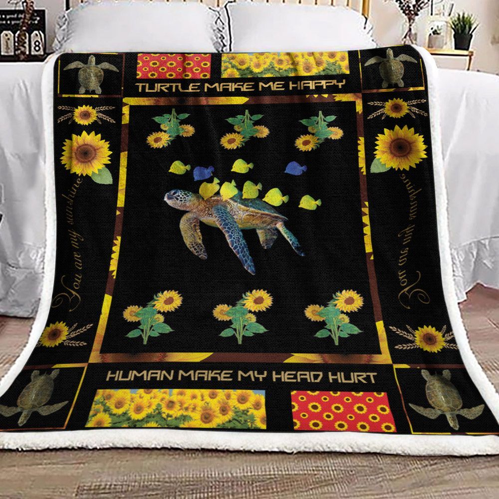Turtle Sunflower Sherpa Fleece Blanket