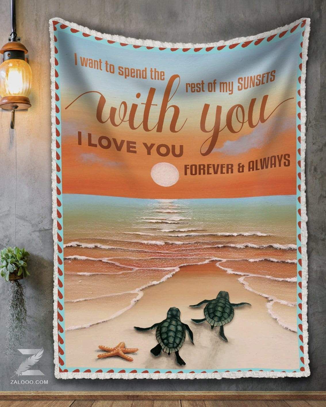 Turtle Sunsets Sherpa Fleece Blanket