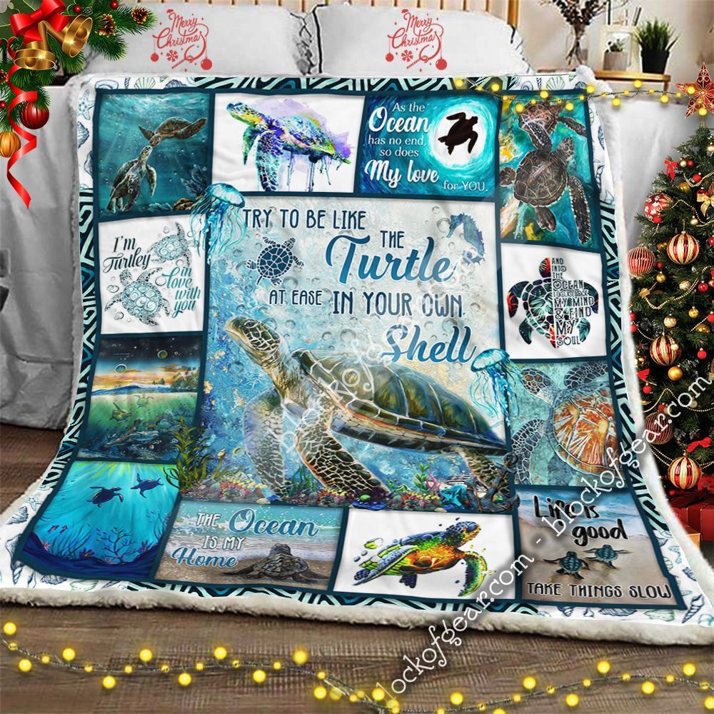Turtle The Ocean Is My Home Sherpa Fleece Blanket