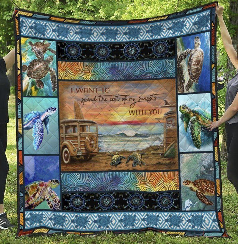 Turtle The Rest Of My Sunset Quilt Blanket Dhc04011932Dd