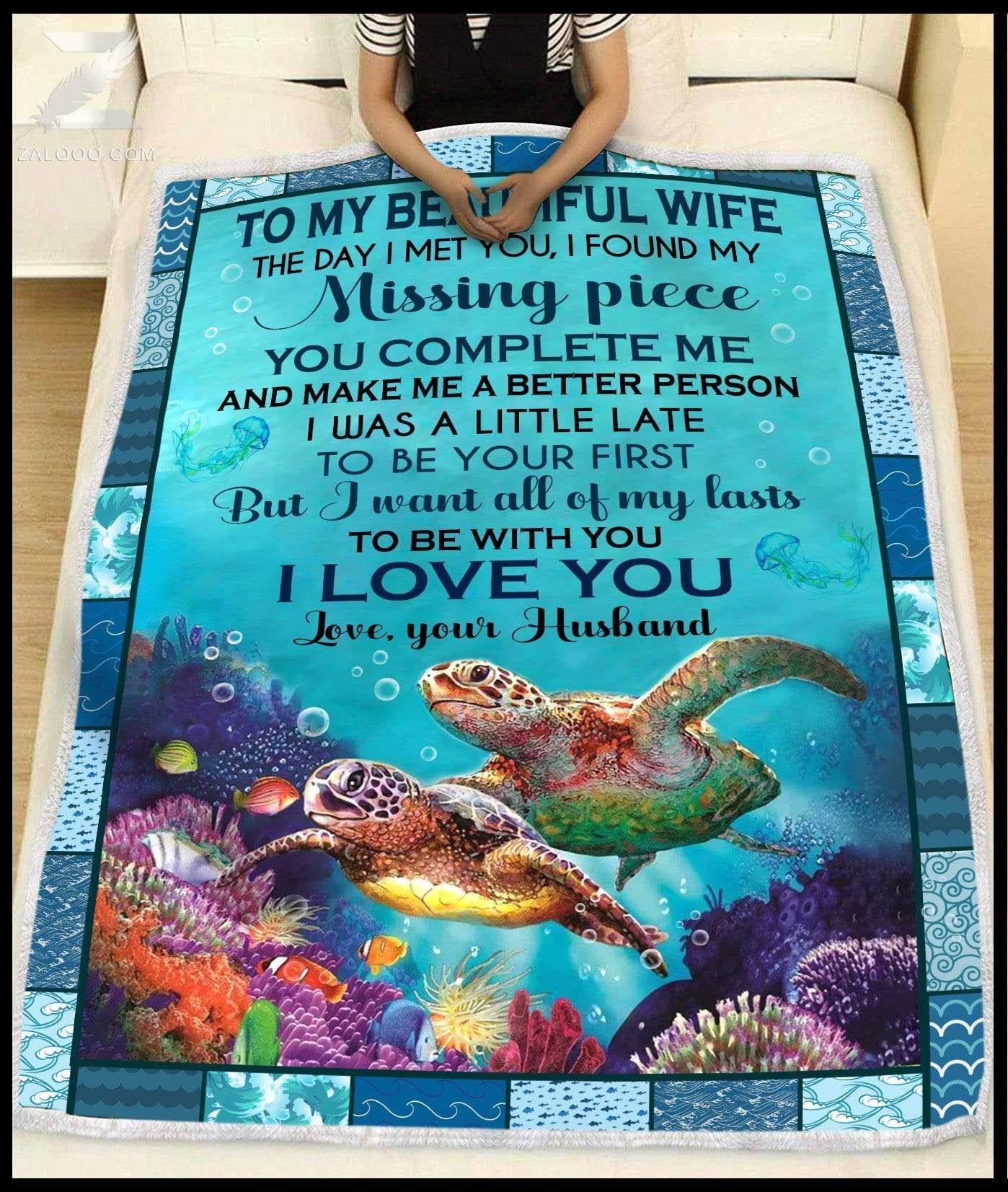 Turtle To My Beautiful Wife Sherpa Fleece Blanket