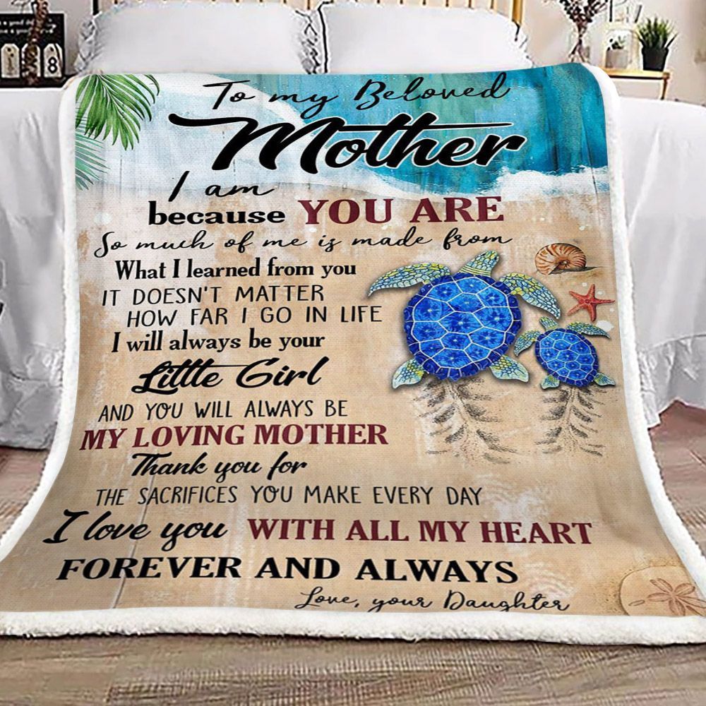 Turtle To My Beloved Mother Love Your Daughter Sherpa Fleece Blanket