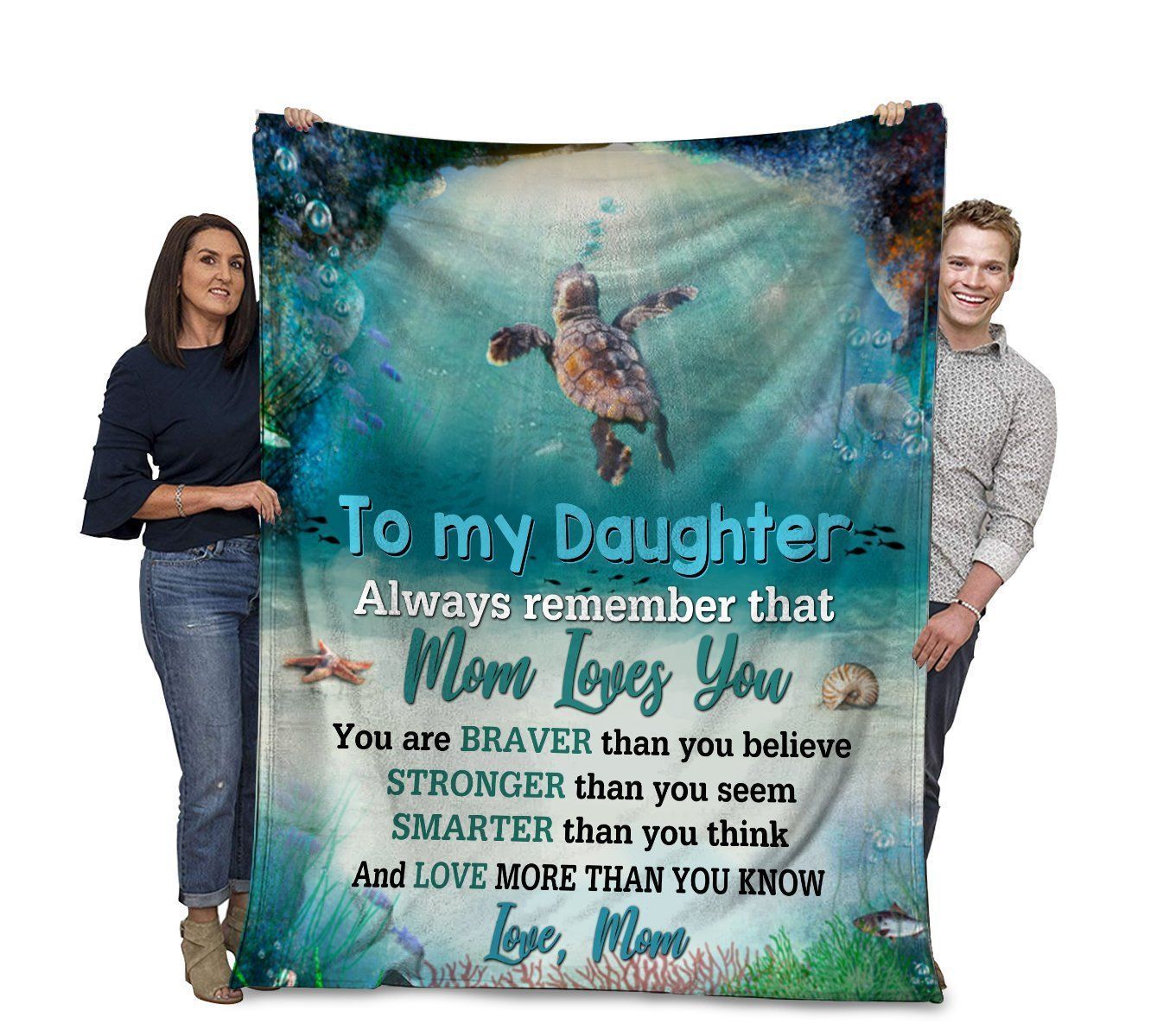 Turtle To My Daughter Always Remember That Mom Loves You Fleece Blanket