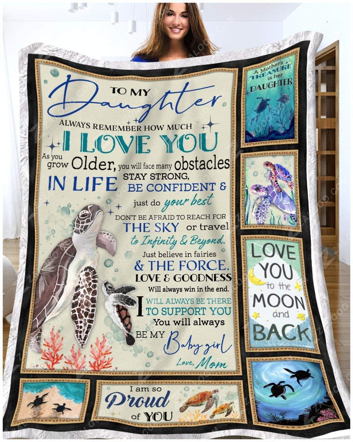 Turtle To My Daughter Be My Baby Girl Love Mom Sherpa Fleece Blanket