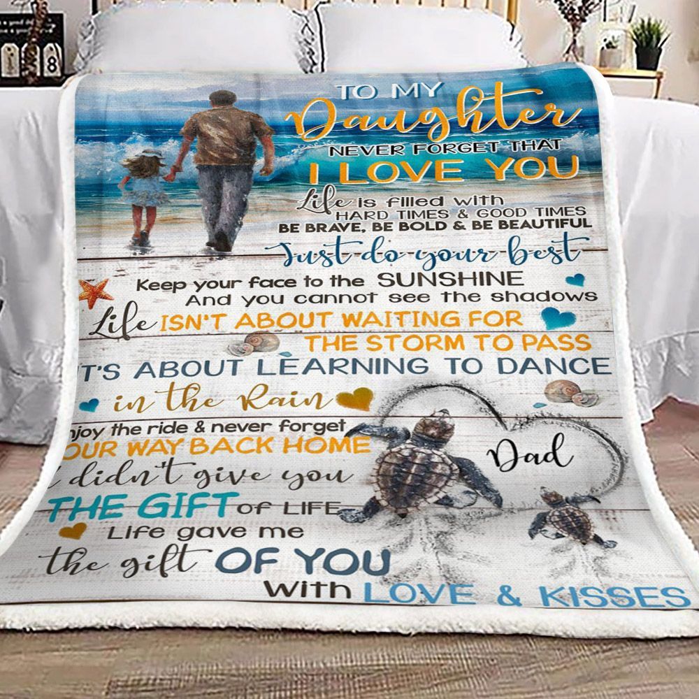 Turtle To My Daughter From Dad Sherpa Fleece Blanket