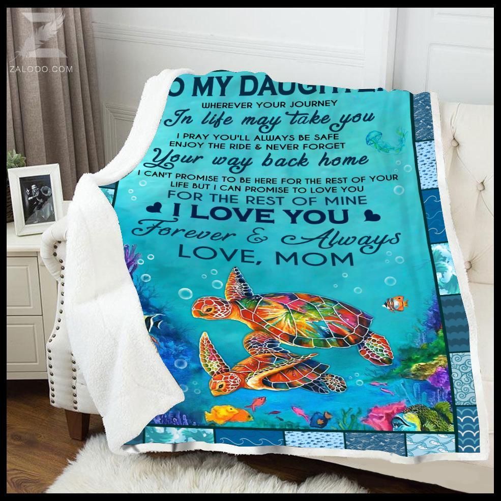 Turtle To My Daughter I Love You Love Mom Sherpa Fleece Blanket