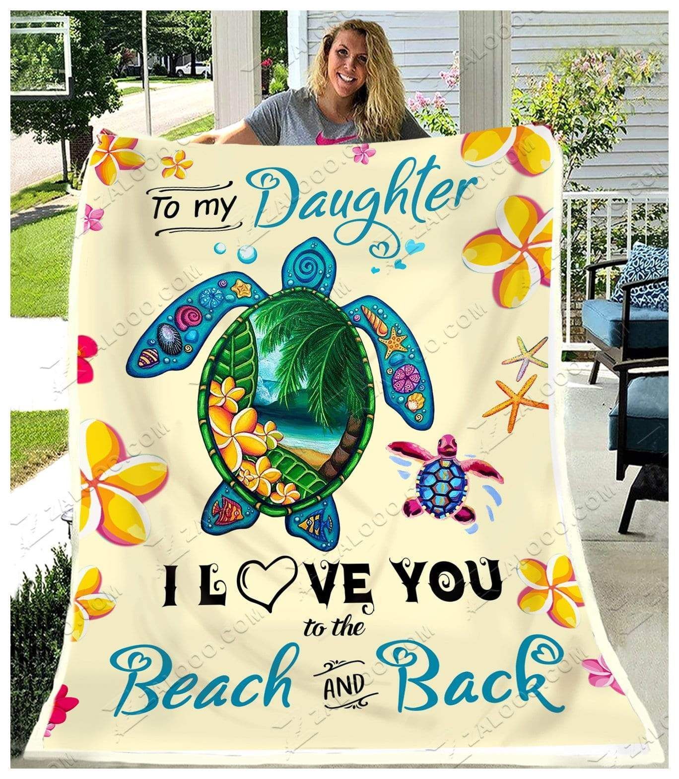 Turtle To My Daughter I Love You To The Beach And Back Sherpa Fleece Blanket