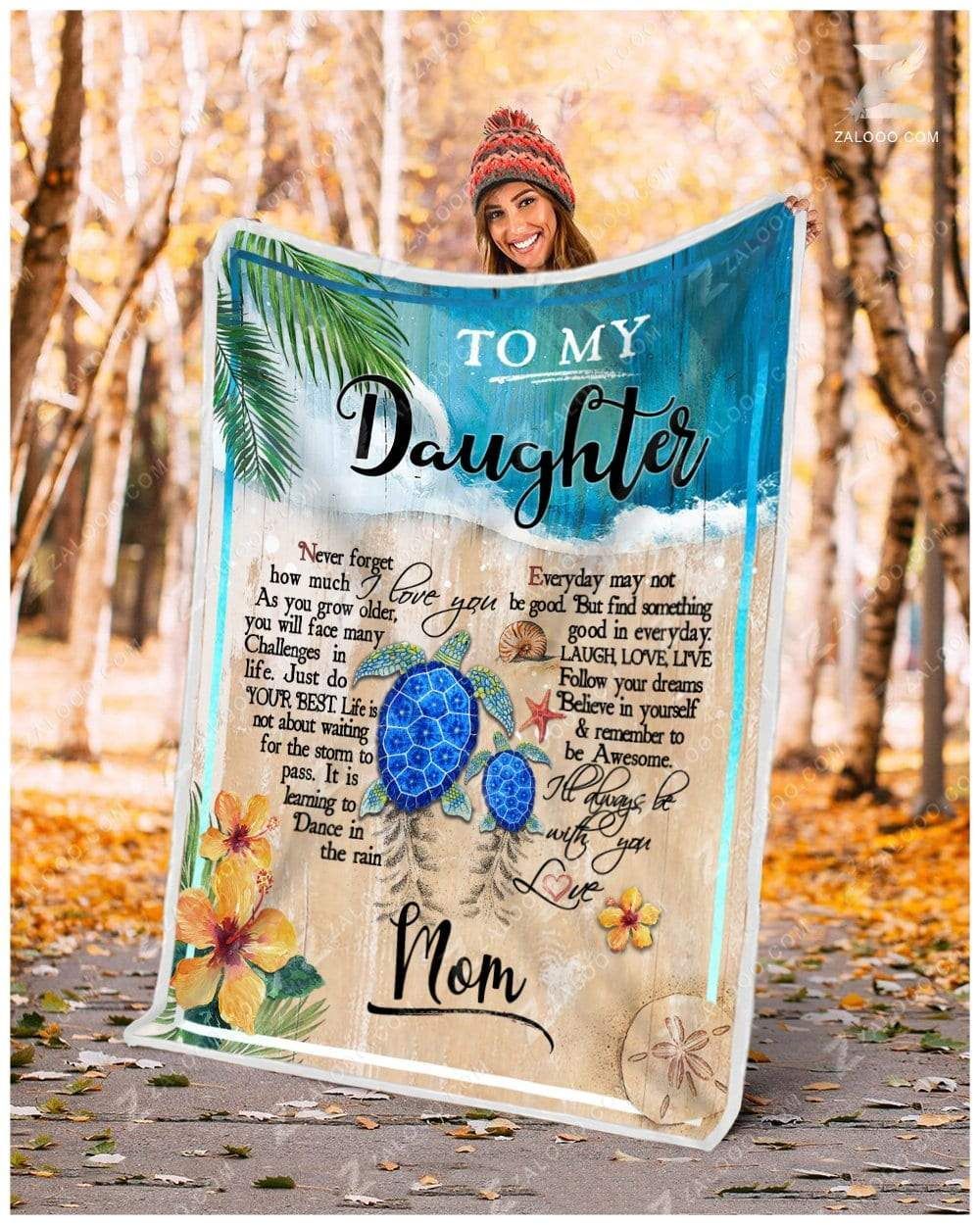 Turtle To My Daughter I Will Always Be With You Love Mom Sherpa Fleece Blanket