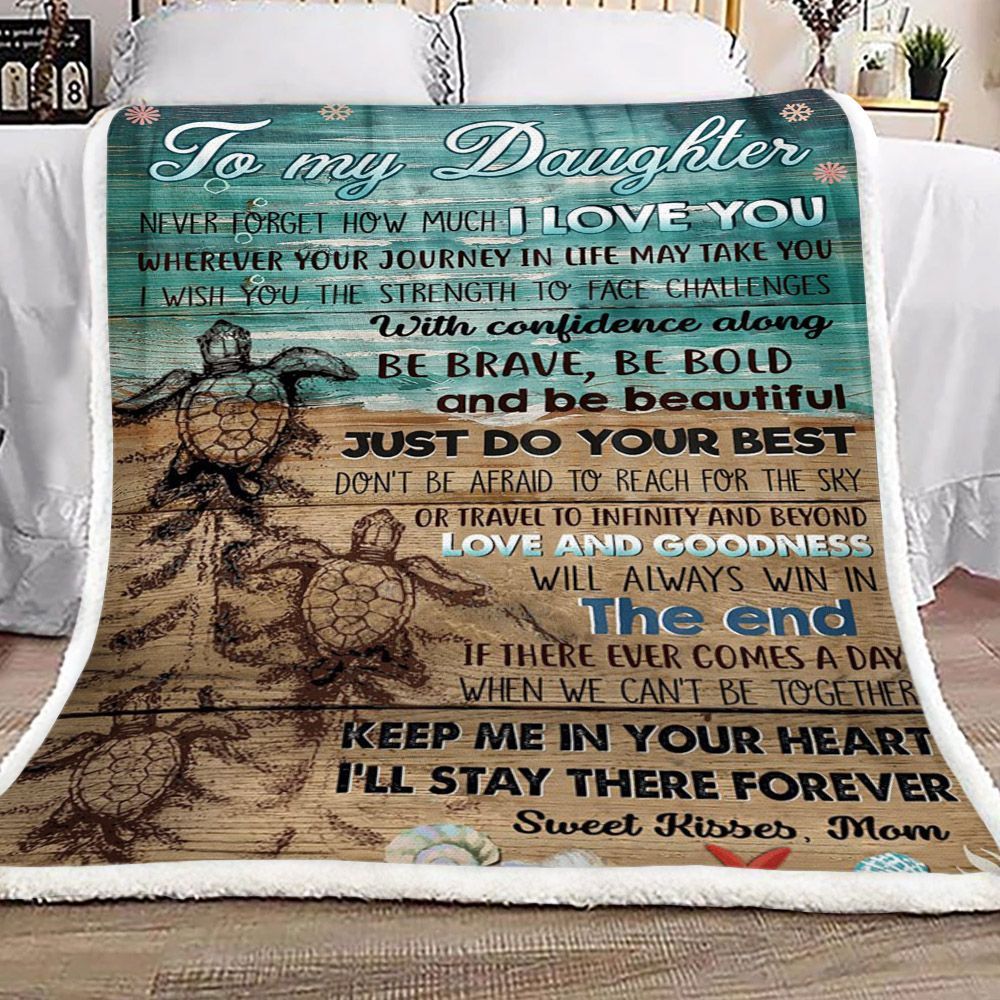 Turtle To My Daughter Kisses Mom Sherpa Fleece Blanket