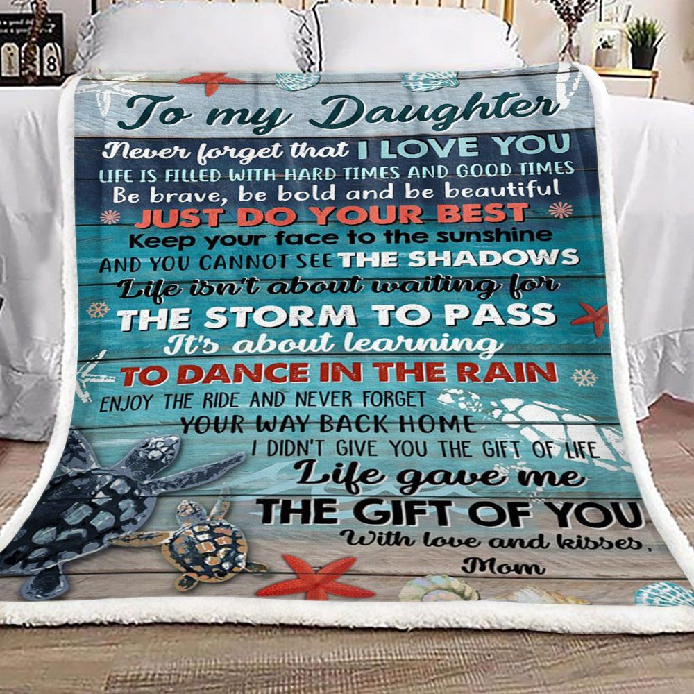 Turtle To My Daughter Kisses Mom Sherpa Fleece Blanket