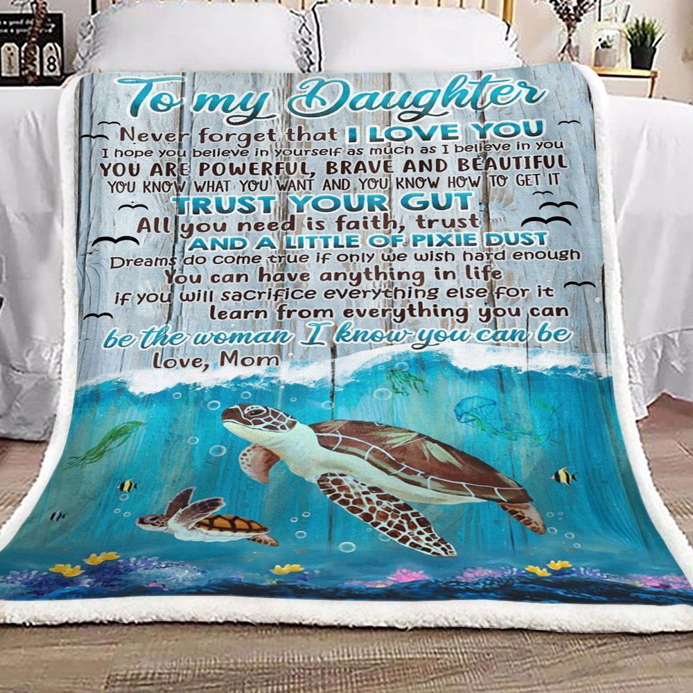 Turtle To My Daughter Love Mom Sherpa Fleece Blanket