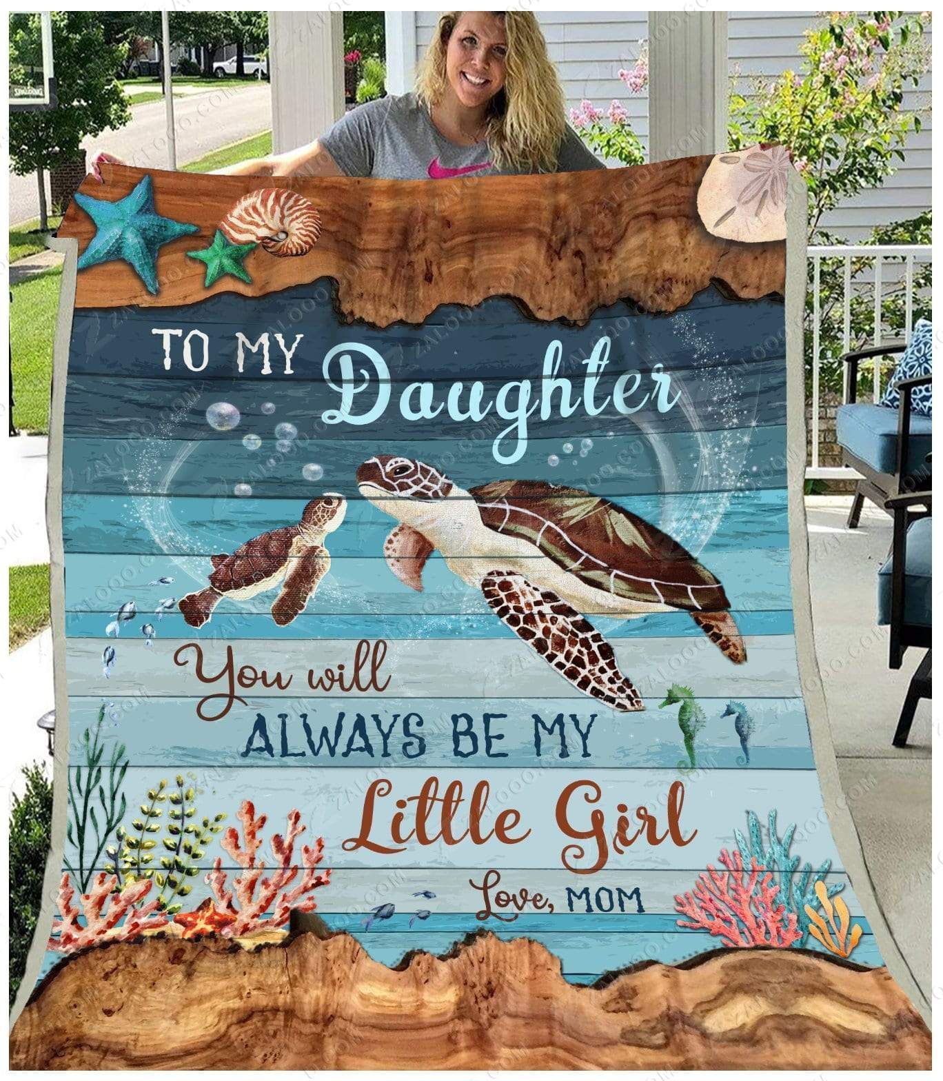 Turtle To My Daughter Love Mom Sherpa Fleece Blanket