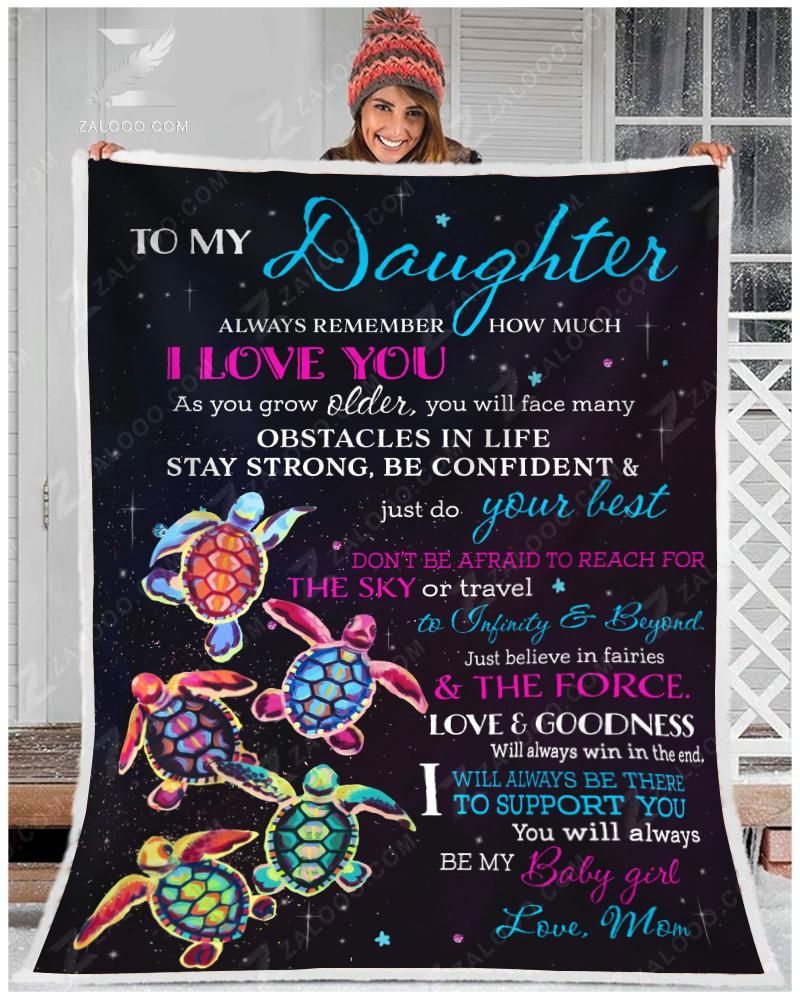 Turtle To My Daughter Love Mom Sherpa Fleece Blanket