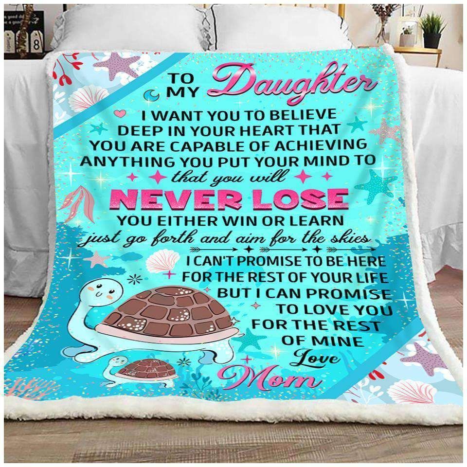 Turtle To My Daughter Love Mom Sherpa Fleece Blanket