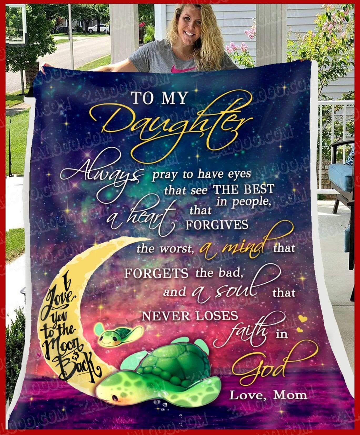 Turtle To My Daughter Mom Always Pray Sherpa Fleece Blanket