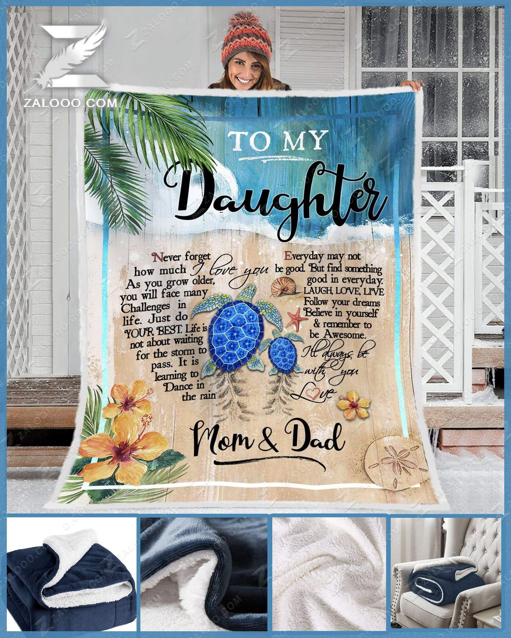 Turtle To My Daughter Mom And Dad I Will Always Be With You Sherpa Fleece Blanket