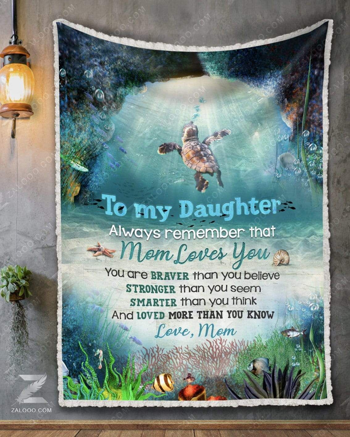 Turtle To My Daughter Mom Loves You Sherpa Fleece Blanket