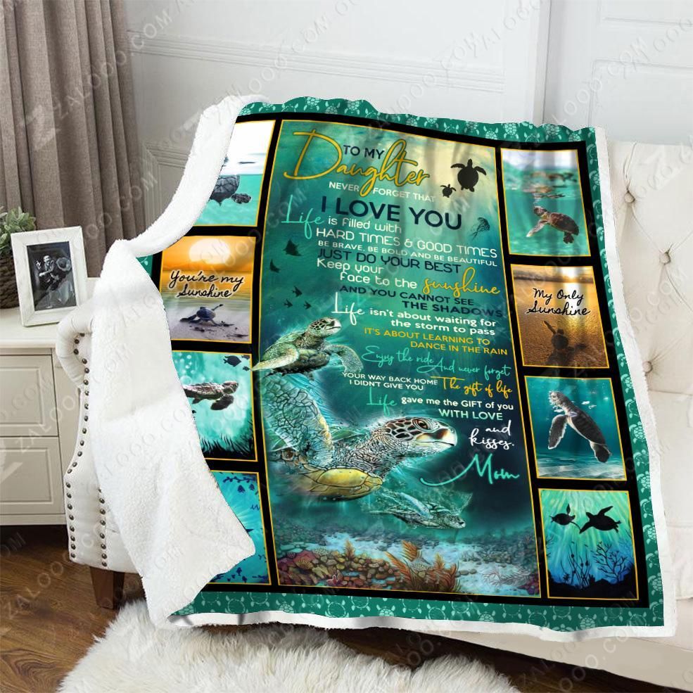 Turtle To My Daughter You Are My Sunshine Love Mom Sherpa Fleece Blanket