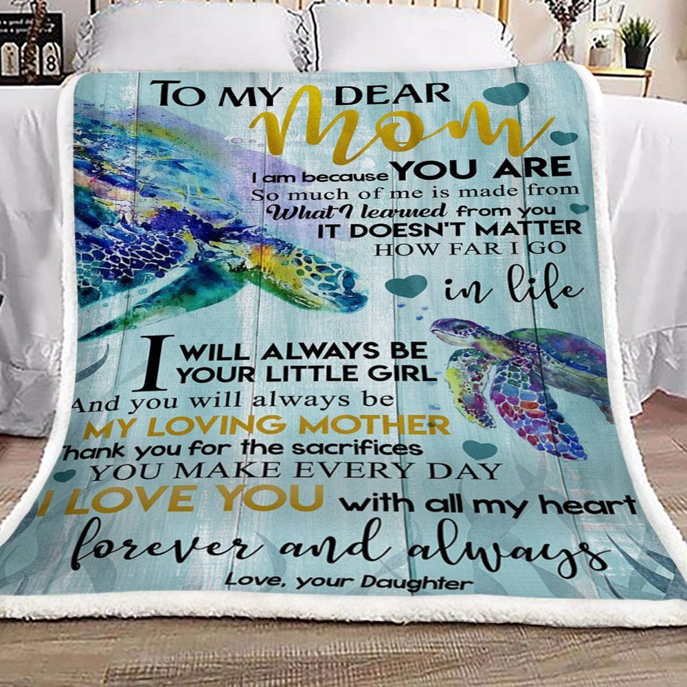 Turtle To My Dear Mom Love Your Daughter Sherpa Fleece Blanket