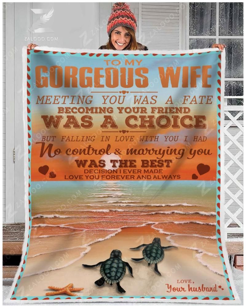 Turtle To My Gorgeous Wife Sherpa Fleece Blanket