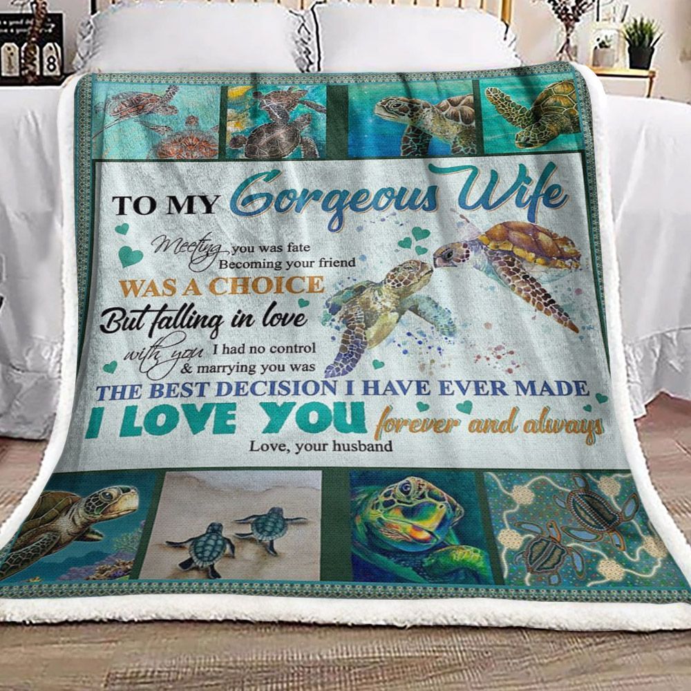 Turtle To My Gorgeous Wife Sherpa Fleece Blanket