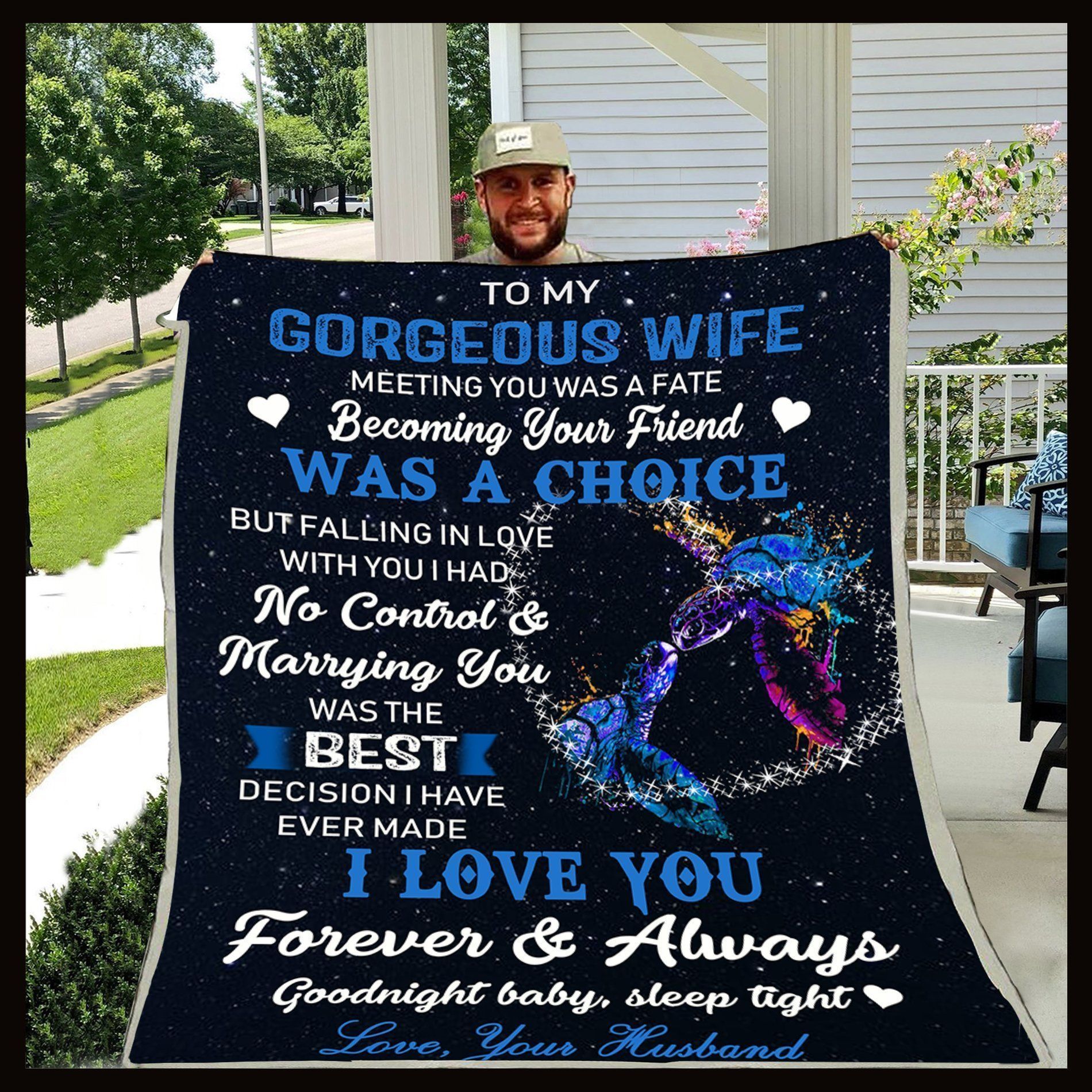 Turtle To My Gorgeous Wife I Love You Forever Sherpa Fleece Blanket
