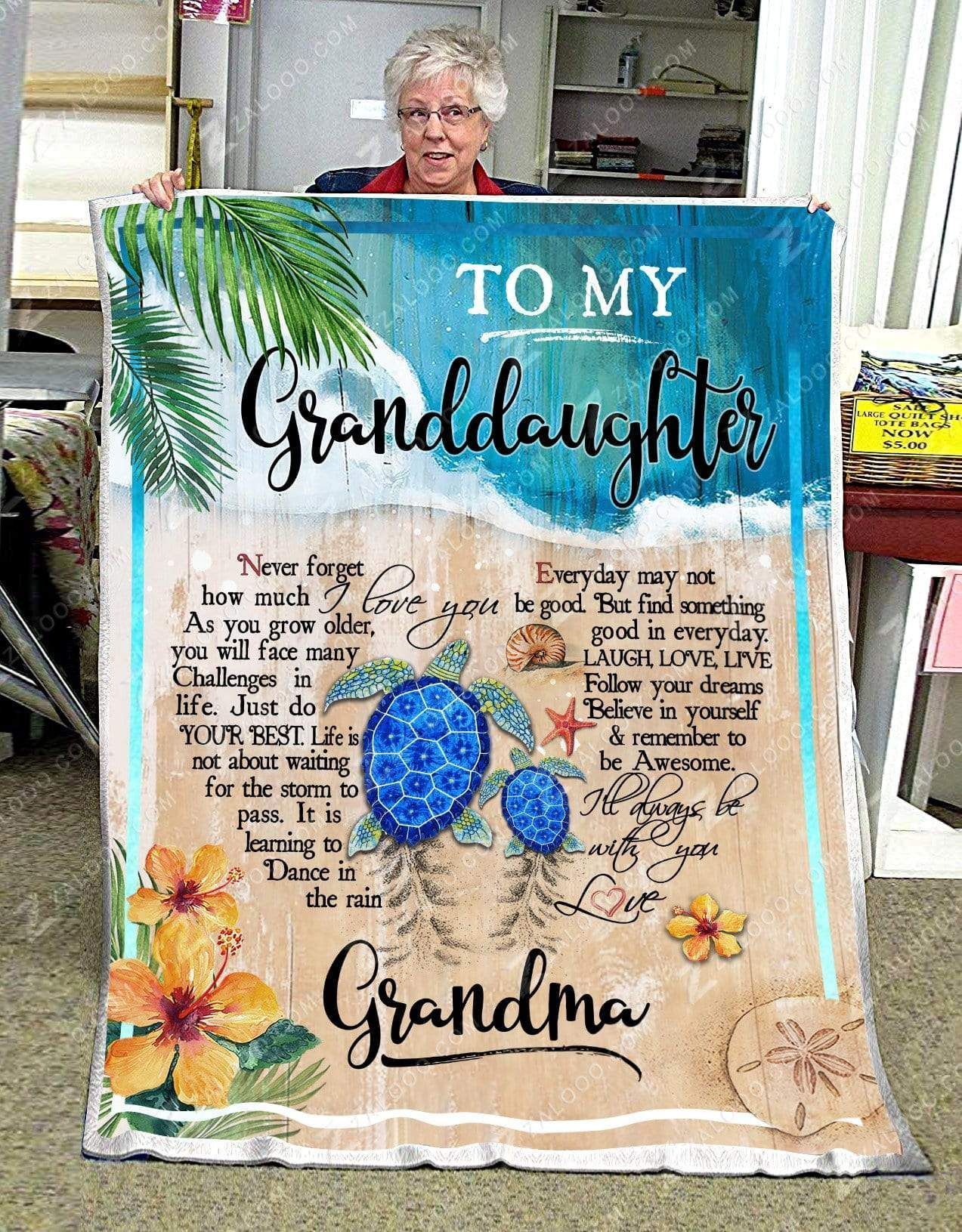 Turtle To My Granddaughter I Will Always Be With You Grandma Sherpa Fleece Blanket