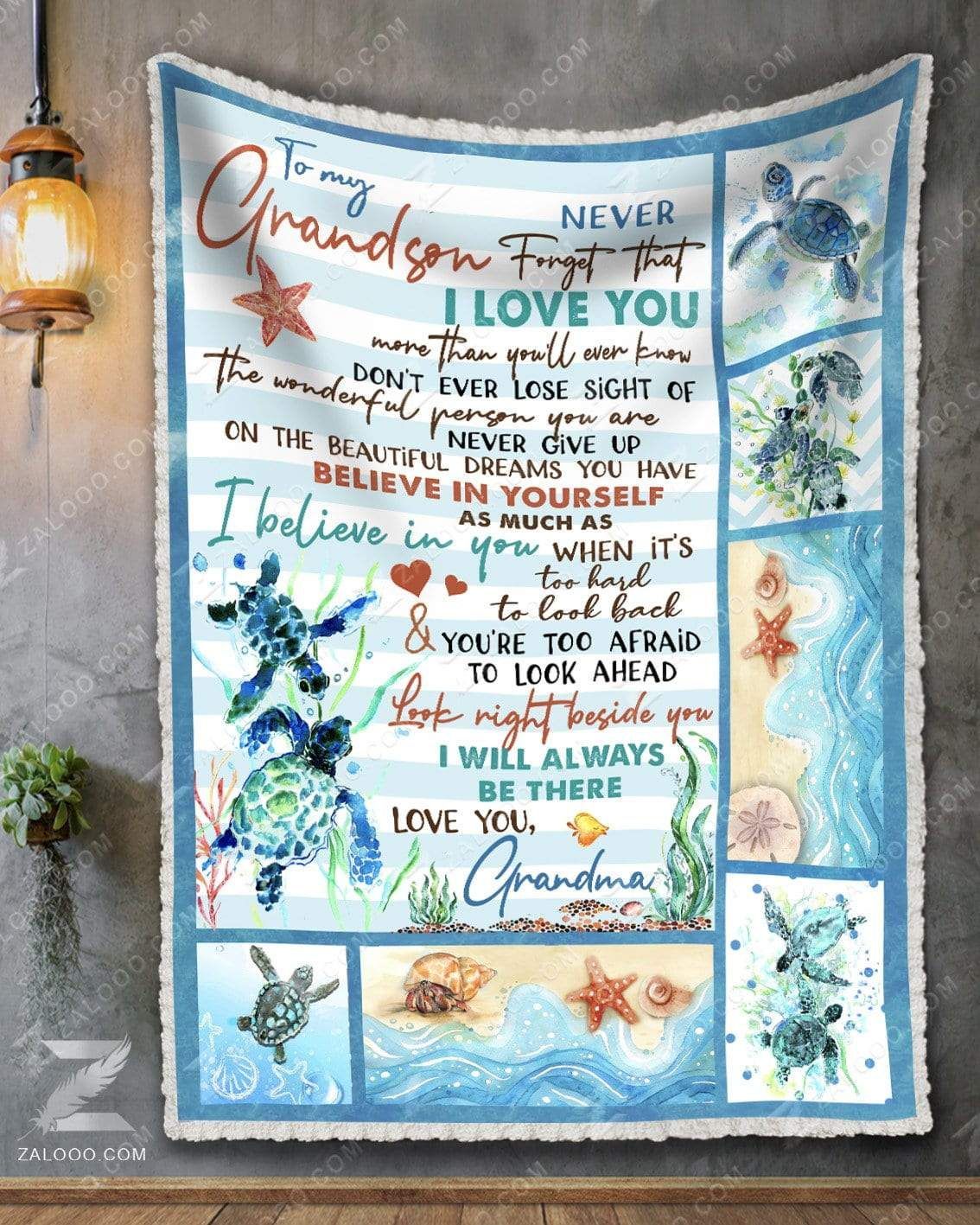 Turtle To My Grandson I Will Always Be There Love Grandma Sherpa Fleece Blanket